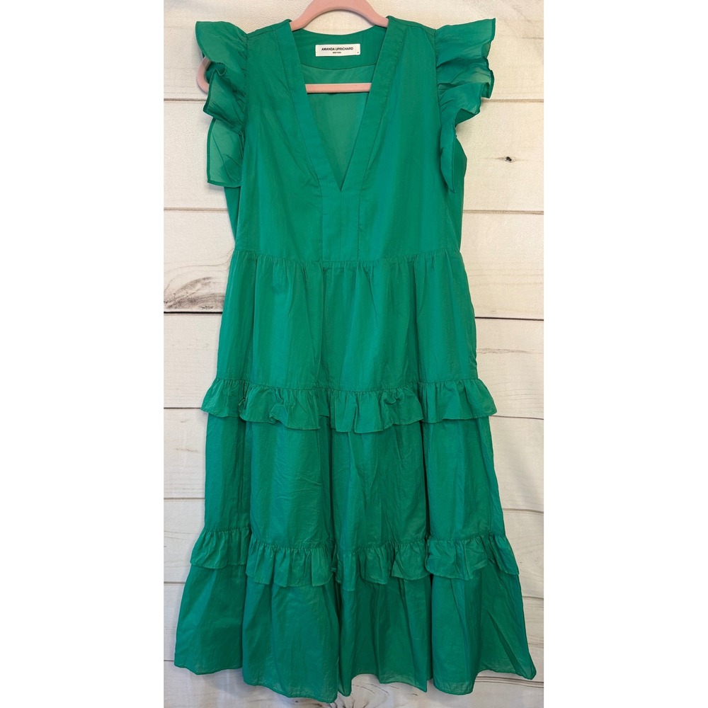 Amanda Uprichard Green Ruffle Tiered Midi Dress XS‎